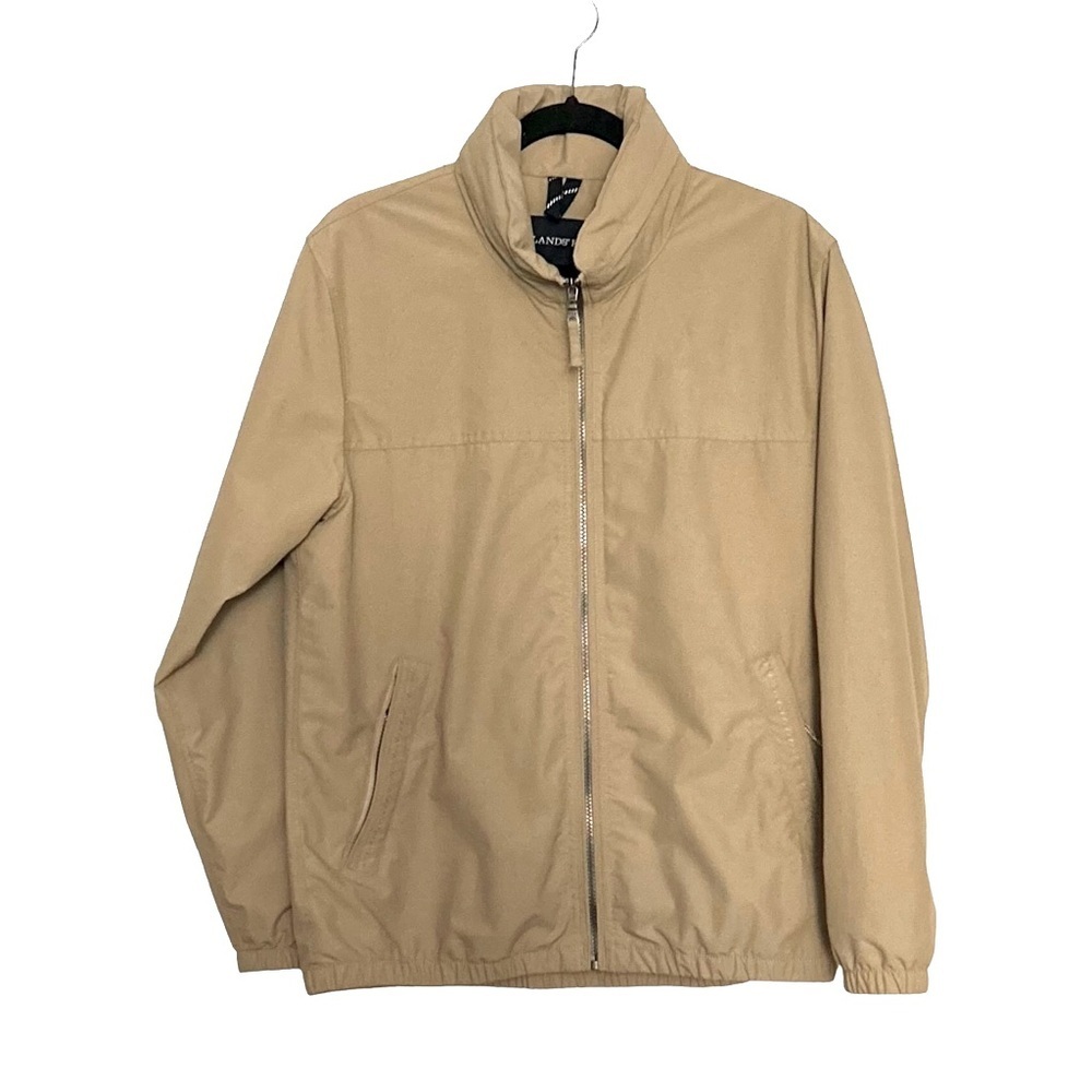 Lands End Men’s Khaki Spring Weight Full Zip Hidden Hood Jacket Sz M